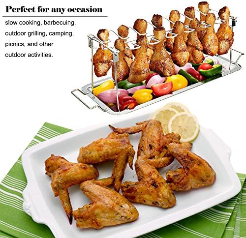 61UALX91dkL. AC  - G.a HOMEFAVOR Chicken Leg Wing Rack 14 Slots Stainless Steel Metal Roaster Stand with Drip Tray for Smoker Grill or Oven, Dishwasher Safe, Non-Stick, Great for BBQ, Picnic