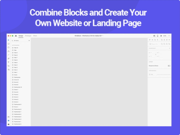 Combine Blocks and Create Your Own Website or Landing Page - WireBlock - Wireframe UI Kit for Adobe XD