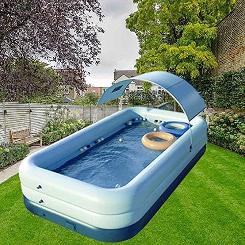 YUEWO Inflatable Swimming Pool with Canopy Outdoor Above Ground Portable Pool for Baby, Kids, Adults Blow Up Pool for Family Garden Backyard (Blue, 260x160x68cm/102x63x27inch)