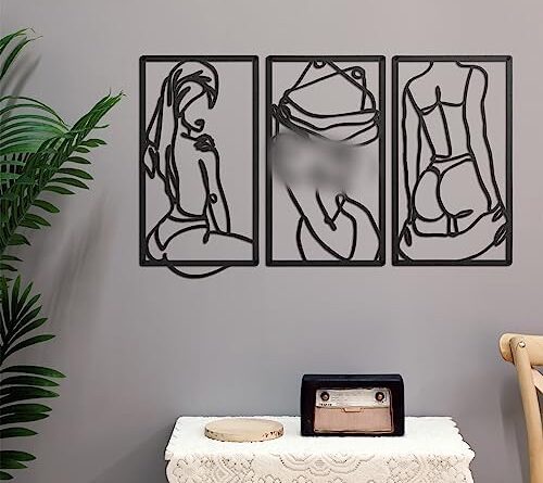 1689180240 51JPOweBxHL. AC  500x445 - 3 Pcs Modern Minimalist Wall Decor Abstract Line Art Wall Decor Art Print Decor Line Drawing Metal Wall Art for Living Room Bedroom Wall (Black)