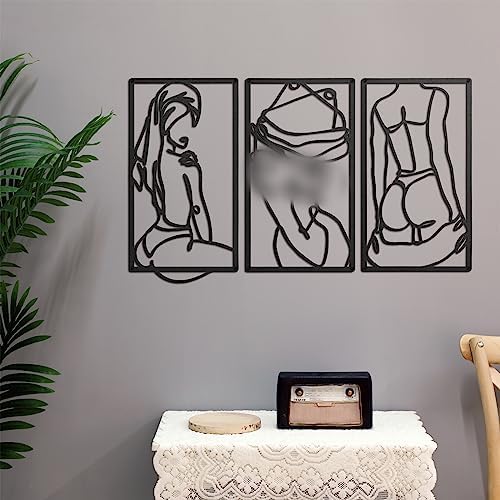 3 Pcs Modern Minimalist Wall Decor Abstract Line Art Wall Decor Art Print Decor Line Drawing Metal Wall Art for Living Room Bedroom Wall (Black)