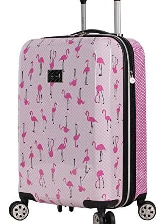 1689872844 51QUtvkIswL. AC  321x445 - Betsey Johnson Designer 20 Inch Carry On - Expandable (ABS + PC) Hardside Luggage - Lightweight Durable Suitcase With 8-Rolling Spinner Wheels for Women (20in, Flamingo Strut)