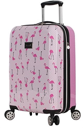 Betsey Johnson Designer 20 Inch Carry On – Expandable (ABS + PC) Hardside Luggage – Lightweight Durable Suitcase With 8-Rolling Spinner Wheels for Women (20in, Flamingo Strut)