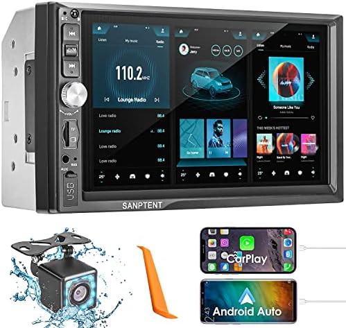 Double Din Car Stereo Compatible with Apple Carplay and Android Auto, 7-Inch HD Touchscreen with Voice Control, Mirror Link, Rear View Camera, Bluetooth, AM/FM Radio Audio Receiver, USB/TF/AUX Port