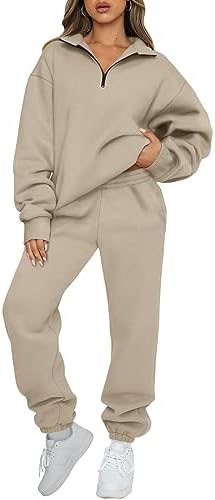 AUTOMET Womens 2 Piece Outfits Long Sleeve Sweatsuits Sets Half Zip Sweatshirts with Joggers Sweatpants