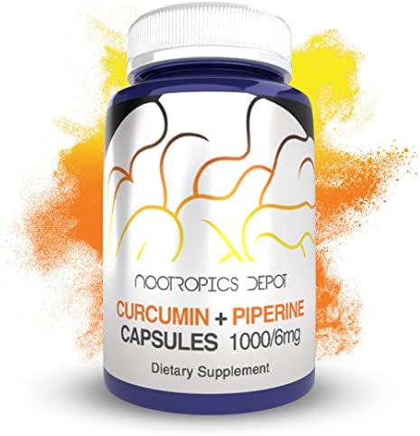 Nootropics Depot Curcumin + Piperine Capsules | 1000mg Curcumin + 6mg Piperine | 60 Count