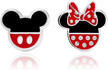 Disney Mismatched Stud Earrings, Mickey and Minnie Mouse, Silver Plated, Officially Licensed