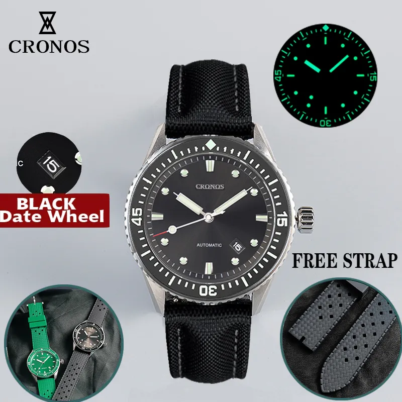 Cronos Diver Watch For Men C3 Luminous Convex Nail Automatic NH35 Movement 200M Waterproof Resistant Rotating Ceramic Bezel