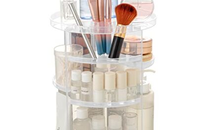 Rotating Makeup Organizer, DIY 8 Adjustable Layers Spinning Skincare Organizer, Cosmetic Display Case with Brush Holder Perfume Tray, Multi-Function Storage Carousel for Vanity Bathroom Countertop