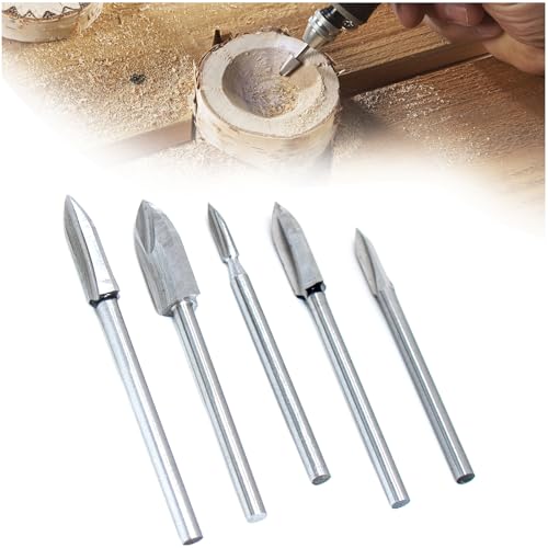 5 PCS Wood Carving Tools, Wood Carving Drill Bits Set for Dre-Mel Rotary Tool, Wood Crafts Grinding Tool Universal 1/8” Shank for DIY Carving Drilling Micro Sculpture