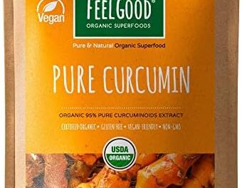 FeelGood Organic Superfoods Pure Curcumin Powder, Organic, Non-GMO, Vegan from Bulk Ground Turmeric Root from India, Curcuma Longa Joint Supplement, 5 oz