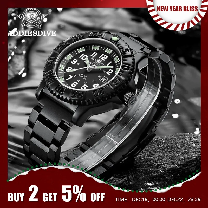 ADDIESDIVE 2023 Men’s Sports Watch Military Sports Luxury Rotating Bezel Luminous Watch Nylon Strap 50m Waterproof Quartz Watch