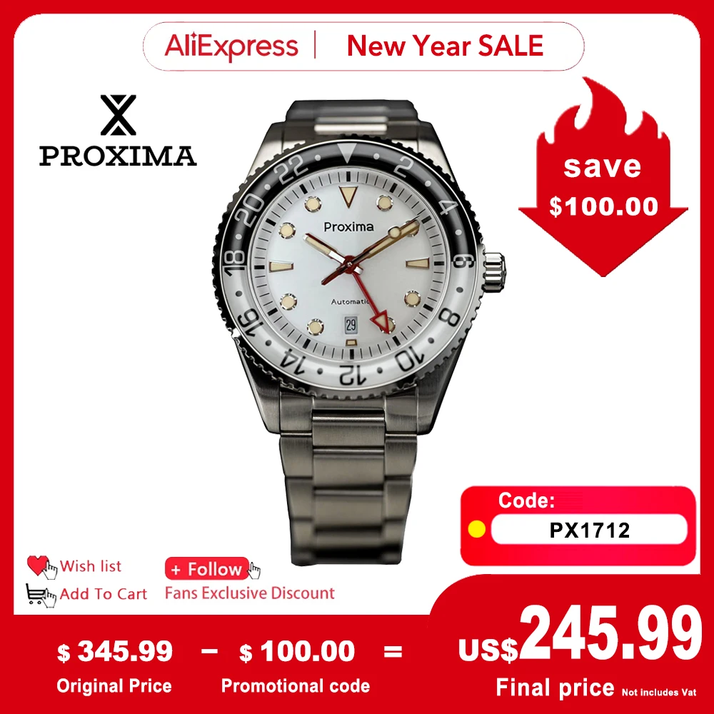 Proxima PX1712 39mm Automatic Mechanical GMT Watch Hangzhou 6460 Stainless Steel Sport Watch Sapphire Luminous 200m Waterproof