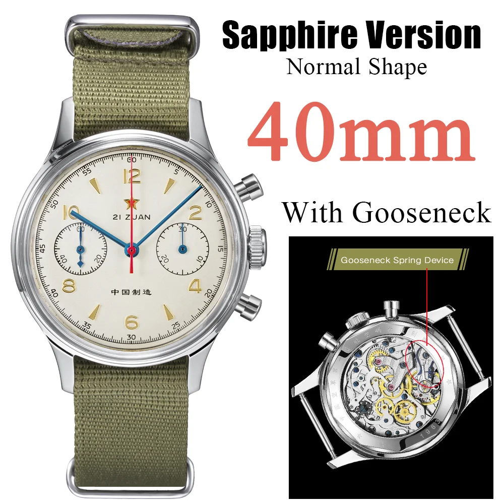 SEAKOSS 40mm Goose Men 1963 Chronograph Original ST1901 Movement Watch Hand Winding Mechanical 38mm Luminous Pilot Wristwatches