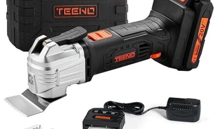 TEENO Oscillating Tool, Cordless Oscillating Multi-Tool with 20V 2Ah Lithium-Ion, 5000-18000 OPM, 6 Variable Speed, 3.2° Oscillation Angle, for Sawing, Cutting, Sanding (One Battery)