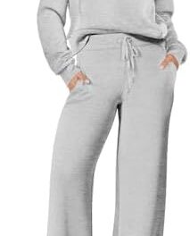 ANRABESS Women 2 Piece Outfits Sweatsuit Set 2023 Fall Oversized Half Zip Sweatshirt Wide Leg Sweatpant Lounge Set Tracksuit