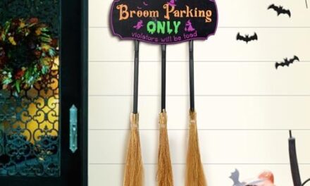 Bnesi Halloween Creative Wall Decorations, Broom Parking Sign with 3 Removable and Placeable Witches Brooms, Outdoor Front Porch or Indoor Living Room Wall Halloween Decoration (Halloween)