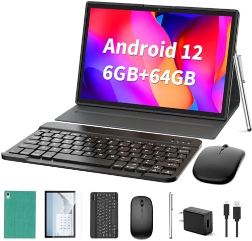 Android Tablet 2 in 1 Tablet, 10 inch Android 12 Tablet 6GB+64GB with Keyboard, Tablets with Case Mouse Stylus,512GB Expandable Dual Camera, WiFi, Bluetooth, Google Certified Tablet PC(Green)