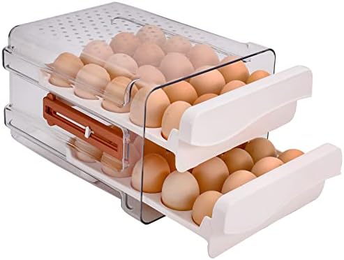 Sooyee 40 Capacity Egg Container for Refrigerator, Household Egg Holder for Fridge, Transparent 2 Drawers Chicken Egg Storage Container,White