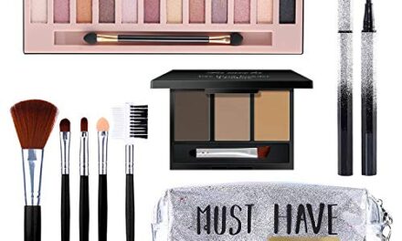 All in One Makeup Kit, Includes 12 Colors Naked Eyeshadow Palette, 5Pcs Makeup Brushes, Waterproof Eyeliner Pencils, Eyebrow Powder and Quicksand Cosmetic Bag, Gift Set for Women, Girls & Teens