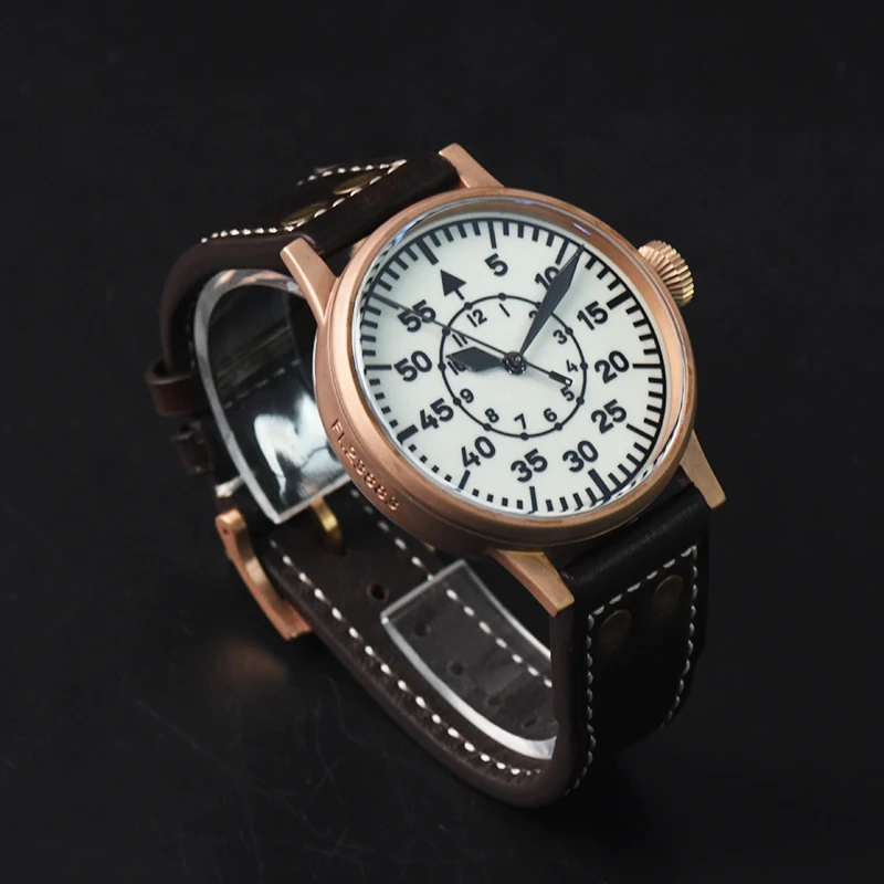 Hruodland Bronze Flieger Pilot Watch PT5000 Automatic Mechanical Sapphire Glass 10ATM Waterproof Luminous Military Wristwatch