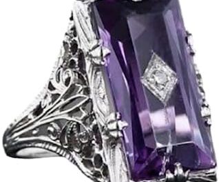 Yuren 925 Silver Large Amethyst Gem Band Ring Wedding Proposed Women Jewelry Size 6-10 (US code 7)