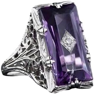 Yuren 925 Silver Large Amethyst Gem Band Ring Wedding Proposed Women Jewelry Size 6-10 (US code 7)