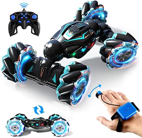 Deejoy RC Stunt Car, 2.4GHz 4WD Remote Control Gesture Sensor Toy Cars, Double Sided Rotating Off Road Vehicle 360° Flips with Lights Music, for Boys & Girls Birthday