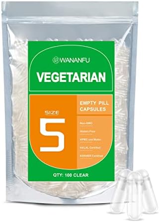 WANANFU Size 5 Empty Capsules Vegetarian (100 Count), Clear Fillable Veggie Pill Capsules Size 5 for Making Your Own Supplements