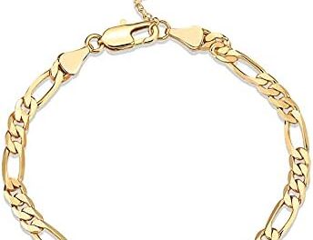 PAVOI 14K Gold Plated Paperclip/Curb/Figaro Chain Adjustable Bracelet for Women