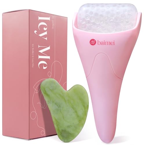 BAIMEI Cryotherapy Ice Roller and Gua Sha Facial Tools Puffiness Redness Reducing Migraine Pain Relief, Skin Care Tools for Face Massager Self Care Gift for Men Women – Pink