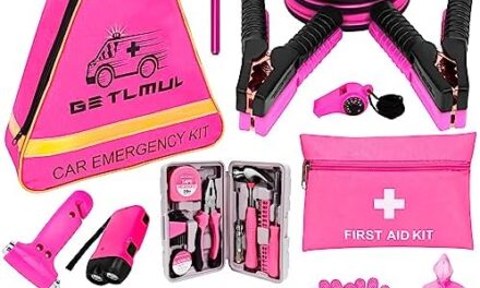 GETLMUL Pink Car Emergency Kit, Premium Roadside Emergency Car Accessories Kit with Jumper Cables, Flashlight, Shovel, Toolbox Set, etc Car Accessories for Women