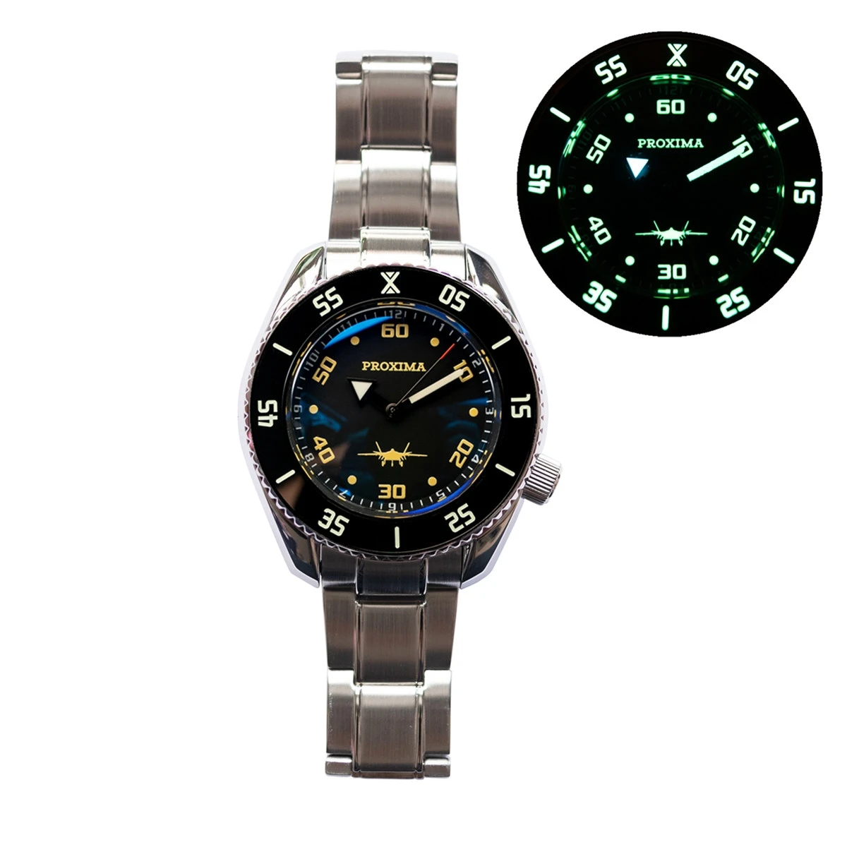 Proxima Mens Diver Watches Pilot Men Automatic Mechanical Wristwatch 300M Waterproof C3 Luminous Sapphire Ceramic Bezel NH35