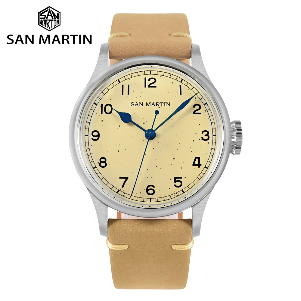 San Martin NH35 Automatic Vintage Pilot Watch For Men Simple Military Style Men Wristwatch Baked Varnish Blue Hands 10 Bar 2023