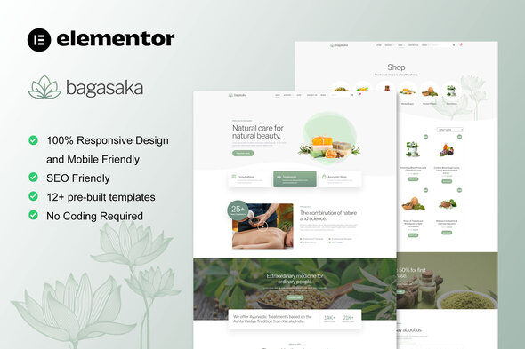 Bagasaka – Ayurveda Treatment & WooCommerce Store Elementor Pro Template Kit