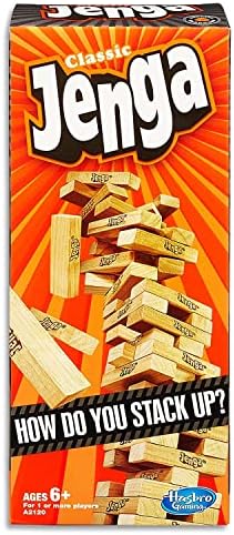 Hasbro Gaming Jenga Classic Game with Genuine Hardwood Blocks, Stacking Tower Game for 1 or More Players, Kids Easter Basket Stuffers, Ages 6+