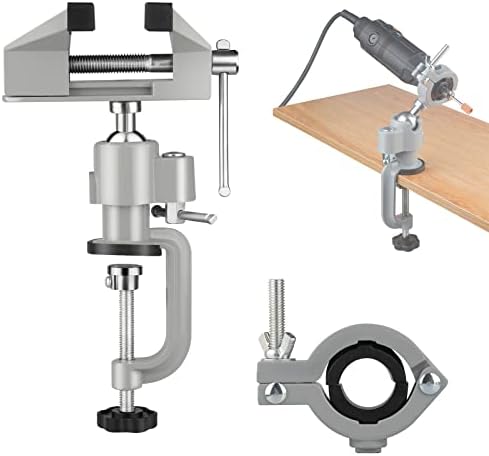 Table Vise,2 in 1 Universal Rotate 360° Work Clamp-On Vise,Table Vice with Electric Drill/Grinder Holder for Woodworking, Drilling, Sawing, Jewelry Making,Metal Working and DIY (3”)