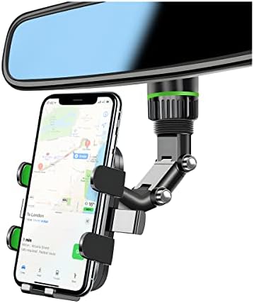 AUKEPO Rearview Mirror Phone Holder, 360° Rotatable and Retractable Car Phone Mount, Multifunctional Rear View Mirror Holder for All Cars, Adjustable Cell Phone Holder for All Smartphones