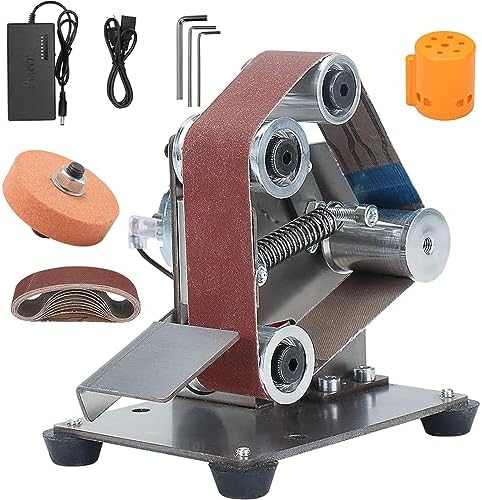 Mini Belt Sander-Electric Bench Grinder Grinding Machine, 7 Adjustable Speed Grinder Polisher Knife Sander Tool for DIY Woodworking, Metal, Knife Making