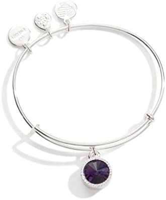 Alex and Ani Birthstones Expandable Bangle for Women, Birthday Crystal Charms, Shiny Finish, 2 to 3.5 in