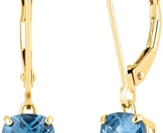 10k Yellow Gold 6mm Round Birthstone Dangle Earrings for Women with Leverbacks by MAX + STONE