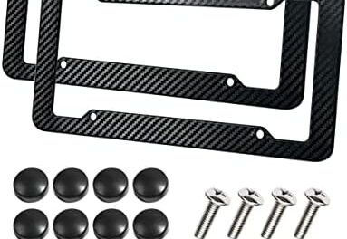 Zlirfy 2 Pack Carbon Fiber License Plate Frame,Car Plate Frame Front and Rear Slim Thin License Plate Cover,Car Tag Cover with Fasteners and Screws,Universal License Plate Holder Car Tag Holder