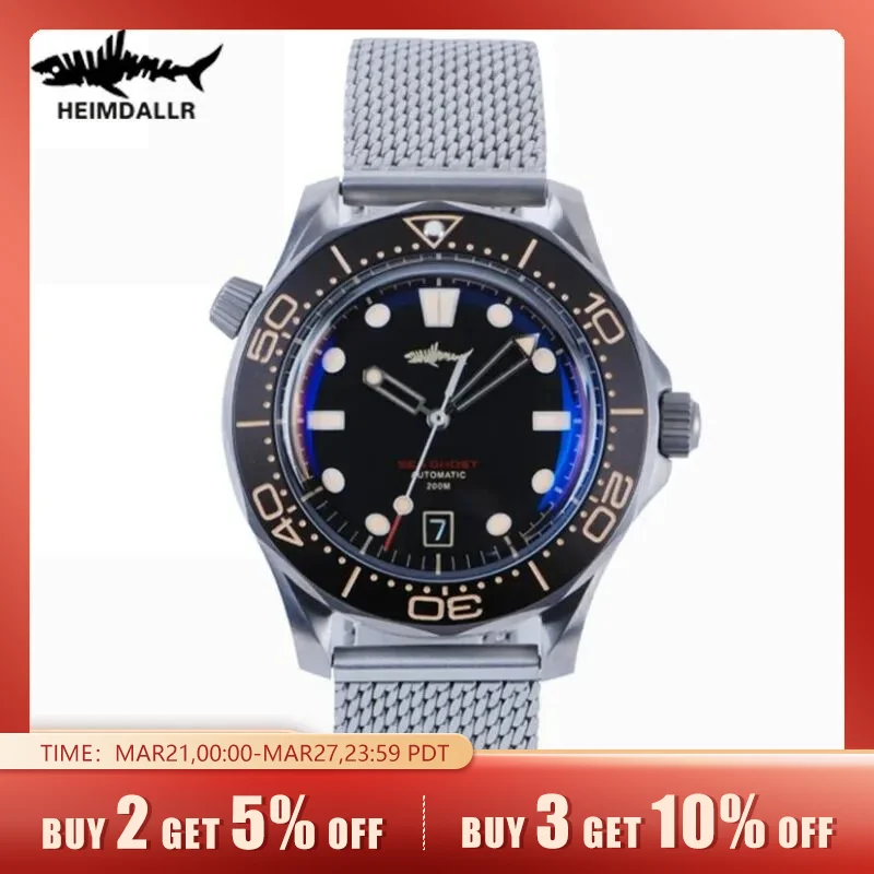 Heimdallr Watch Titanium Sea Ghost NTTD NH35 Automatic Mechanical C3 Luminous Steel Nylon White Black Dial 200M Dive Watches Men