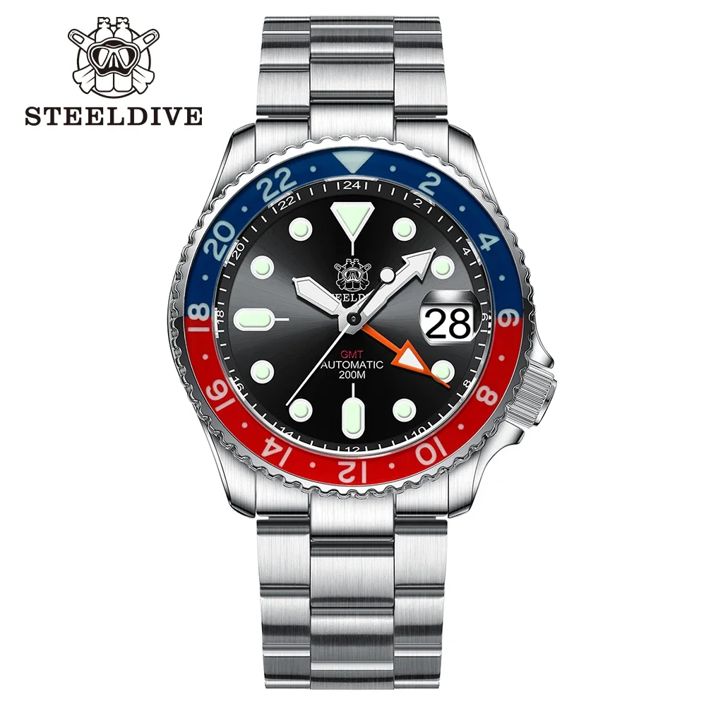 STEELDIVE New 42MM SD1994L 200M Waterproof Super Luminous Sapphire Bezel NH34 GMT Automatic Chronograph Mens Diving Watch Reloj
