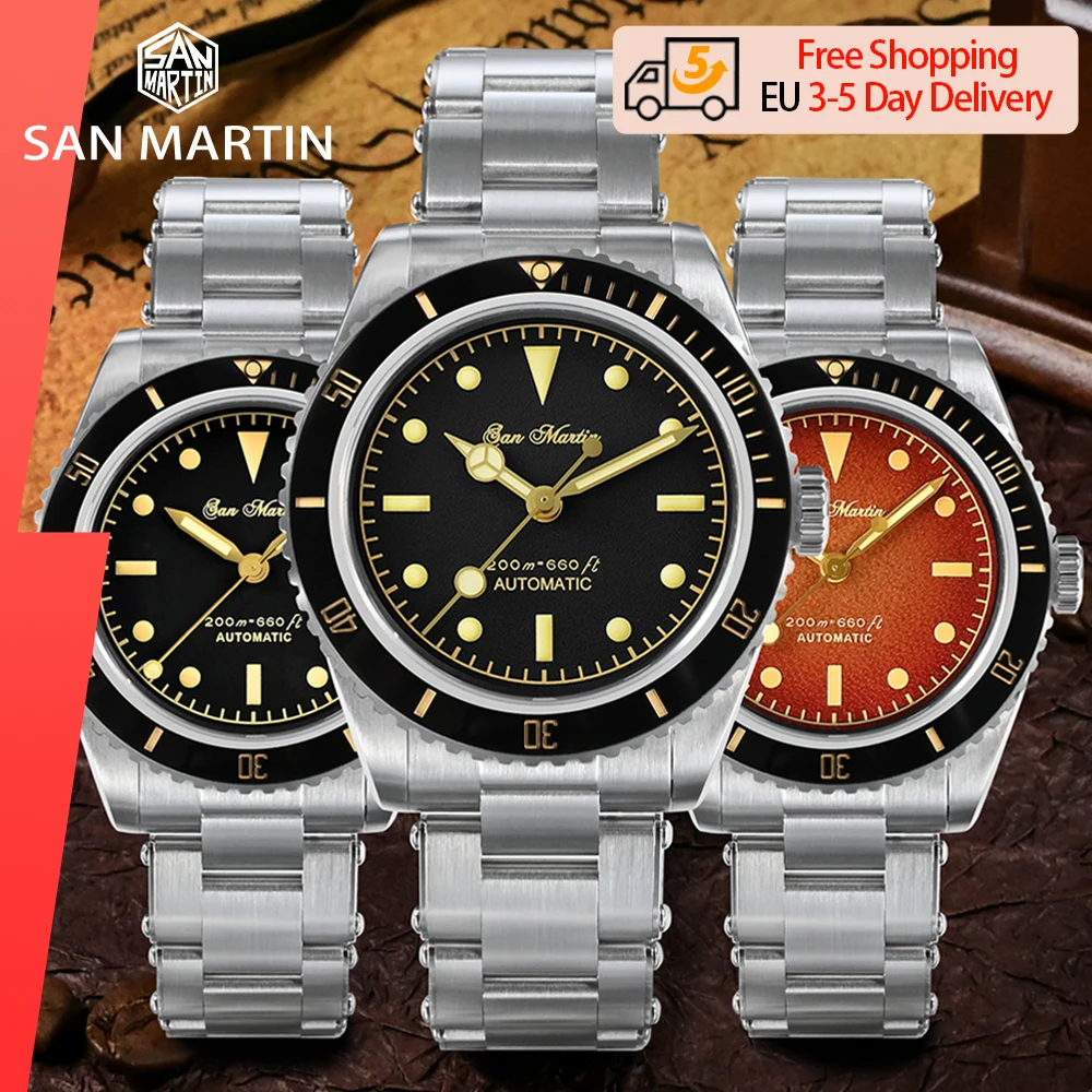 San Martin NH35 Automatic Mechanical Watch for Men 38mm Diver 6200 Retro Water Ghost Luxury Sapphire Vintage Watch Luminous 2023