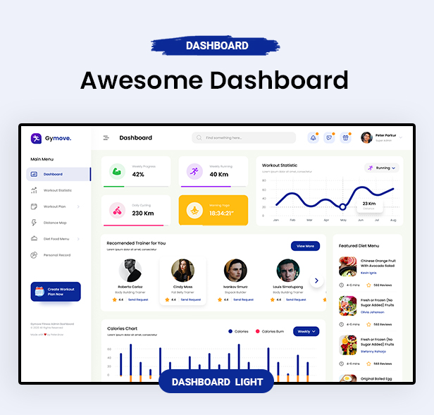 Gymove - Fitness Admin Dashboard Bootstrap HTML Template With Dark view