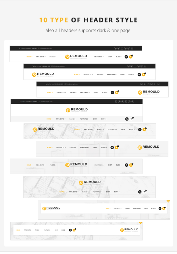 Remould WordPress Theme - Header Styles