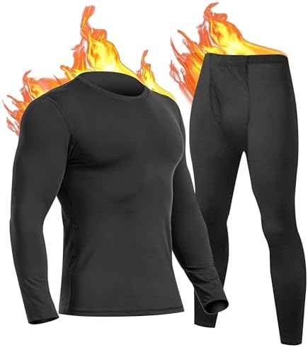 UNIQUEBELLA Men’s Thermal Underwear Sets Top & Long Johns Fleece Sweat Quick Drying Thermo Base Layer