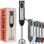 Powerful Immersion Blender, Electric Hand Blender 500 Watt with Turbo Mode, Detachable Base. Handheld Kitchen Gadget Blender Stick for Soup, Smoothie, Puree, Baby Food, 304 Stainless Steel Blades