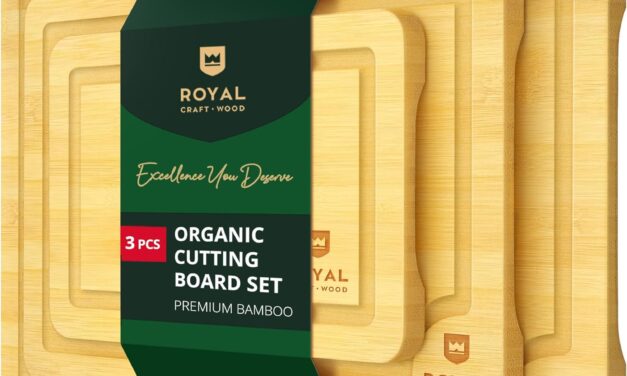 ROYAL CRAFT WOOD Cutting Boards for Kitchen – Bamboo Cutting Board Set of 3, Cutting Boards with Juice Grooves, Serving Board Set, Thick Chopping Board for Meat, Veggies, Easy Grip Handle